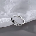 Anello doppio vintage in argento S925 con zircone nero e motivo a spiga in stile retrò - Aperto Regolabile / Stile Zircone a Spiga di Grano a Doppio Strato