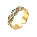 French vintage gold open ring with green and grey enamel diamond lattice pattern - Adjustable Open / Two-Tone Diamond Lattice