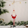 Christmas gnome plush hanging ornament with red star hat and long striped legs - Beige Hat