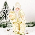 Standing Santa Claus figurine in champagne gold and white with festive gift bags - Sitting Style Gift Delivery
