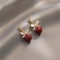 Orecchini a fiocco dorati con perle bordeaux e strass taglio marquise eleganti - Orecchini a Fiocco Vermiglio