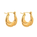 Detailed view of chunky golden croissant hoop earrings in polished stainless steel texture - Twisted U-Shaped-Gold(CBGE0065JS)