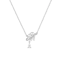 925 Sterling Silver Heart Pendant Necklace with Planet Ring and Pear Cut Gemstone - Heart Zircon Water Drop Style