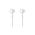 Minimalist S925 sterling silver hollow star drop earrings with long chain design - Double Hollow Star Ear Threads