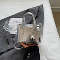 Modern silver metallic mini tote bag with vintage crinkled finish and metal ball charm - With Pendant / Silver