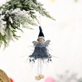 Blue Christmas angel doll pendant with silver wings on a snowy pine branch - Dark Blue