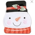 Christmas tin box featuring a snowman head design with black hat and red scarf detail - Snowman