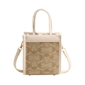 Bolso bandolera de PU a cuadros con asas de contraste y correa de hombro ajustable - Blanco Roto