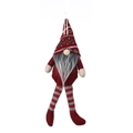 Red and grey Nordic Christmas gnome plush ornament with long striped legs and hanging string - Red Striped Forest Old Man Hanging Leg Pendant
