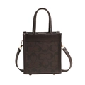 Bolso bandolera con monograma marrón oscuro con asas dobles y correa de cuero - café