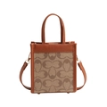 Minibolso tote de cuero sintético marrón con estampado de monograma y herrajes oro - Marrón