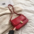Classic dark red leather crossbody bag with a gold metal turn-lock closure for women - Red