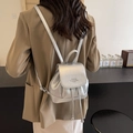Chic silver metallic pleated leather mini backpack with drawstring for women - Silver