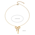 Dettaglio collana con ciondolo a fiocco dorato con lunghezza 41+5.5cm e specifiche - Collana Perla Fiocco in Acciaio Inossidabile (EXRGN0073)