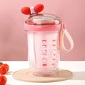Pink cartoon salad cup with double-layer drainage, pink bow lid and sweet squirrel print - Pink