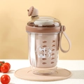 Brown double-layer salad cup with squirrel pattern, acorn lid and silicone strap - Brown