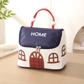 Sac à déjeuner portable en forme de maison, bleu marine et blanc avec perles - Style Petite Maison