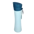 Collapsible silicone sports water bottle in dual-tone blue with metal carabiner clip - 500ml / Classic Blue