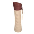 Collapsible beige silicone sports water bottle with brown lid and metal carabiner clip - 500ml / Coffee