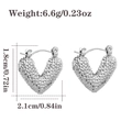Hammered texture heart-shaped earrings in silver-tone stainless steel with measurements - Dotted Textured Heart (CBGE0033) / Silver