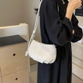 Minimalist white PU cloud bag for women with knot detail and clear bead on shoulder strap - Off White