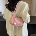 Pink PU cloud bag for women with marble bead strap and soft suede-like finish - Pink