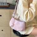 Pink crescent cloud bag with pearl accents and knotted shoulder strap in soft PU leather - Purple