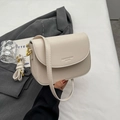 Chic cream leather crossbody square bag with embossed logo and golden hardware - Off White