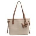 Borsa tote trapuntata bianco avorio con manici marroni e ciondolo a forma di cane - Con Ciondolo / Trapuntato Bianco