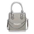 Silver wrinkled metallic handbag with elegant pearl chain and adjustable strap - Silver