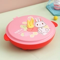 Piatto bento per bambini in acciaio 304 rosso con coperchio a coniglio e manici - Nuovo Rosa
