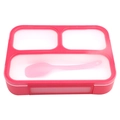 Three-compartment pink bento lunch box with translucent lid and plastic spoon set - 3 Compartments / Red