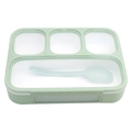 Mint green 4-compartment lunch box with transparent lid and matching spoon for meal prep - Green
