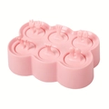 Pink silicone popsicle mold with 6 cavities and various cartoon gesture handles - Rectangular Pink