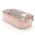 Boîte à déjeuner rose en acier inoxydable à double couche avec couvercle transparent - Couche Unique (800ml) / Rose Frais