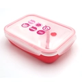 Boîte à bento rectangulaire rose rouge avec couvercle rose translucide et boucles latérales - 415 Rouge (4 Compartiments) / Rouge