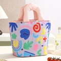 Paarse geïsoleerde lunchtas met kleurrijke abstracte patronen en zachte handgrepen - Roze Handtas