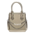 Mirror gold handbag with pearl and metal chain details and round handle - Gold