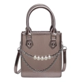 Sac à main doré métallisé plissé avec perles et double chaîne argentée décorative - Rose rosé