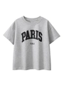 T-shirt grigia in cotone per bambini con stampa PARIS e girocollo vestibilità ampia - 120cm / Grigio Misto