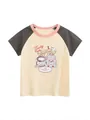 Kinder-Raglan-T-Shirt aus Baumwolle mit Comic-Bär und Geburtstagstorte in Gelb und Grau - Aprikose/Dunkelgrau / 90cm