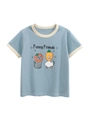 T-shirt per bambini azzurra con stampa Funny Friends e bordi a contrasto beige - Azzurro (HT9217) / 90cm