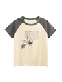 T-shirt voor kinderen met korte raglanmouwen en een cartoonprint van een olifantje - 90 / Beige/Donkergrijs