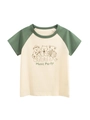 Kids cotton raglan t-shirt with music party animal print and green short sleeves - 90cm / Apricot/Green (HT9228)