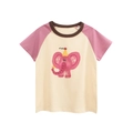 Girl's raglan short sleeve t-shirt in yellow and pink with cartoon elephant print - 90cm / Apricot/Dark Pink