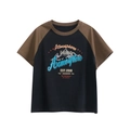 T-shirt raglan da bambino in cotone con stampa montagna vintage nera e marrone - 120cm / Nero/Caffè