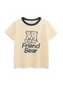 T-shirt gialla per bambini con colletto a contrasto blu navy e stampa di orsetti - 90cm / Beige Albicocca (HT9233)