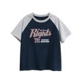 Navy and grey raglan sleeve T-shirt with Rights 72 varsity print for boys and girls - 120cm / Noble Blue/Heather Gray