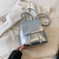 Chic metallic silver backpack for women featuring a flap cover and drawstring detail - No Pendant / Silver