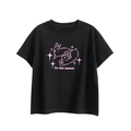 Black cotton short-sleeve kids T-shirt with pink rabbit graphic and stars print - 120 / Black